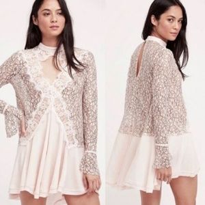 Free People Tell Tale Cut Out Lace Tunic Pink Size L New with Tags